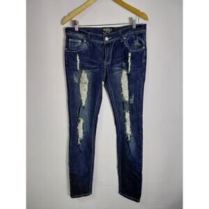 THRILL Distressed Denim Jeans Blue Solid Skinny Women Size 11-See Measurements